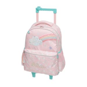 MOCHILA DE RODINHAS LILICA MENINA - ROSA COM ESTAMPA ARCO-IRIS 971S01