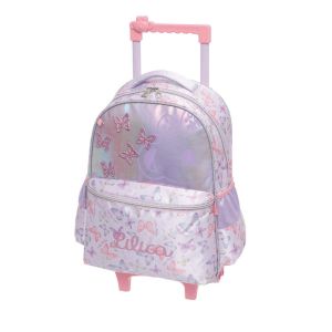 MOCHILA DE RODINHA LILICA MENINA - LILÁS COM ESTAMPA BORBOLETAS 971U01